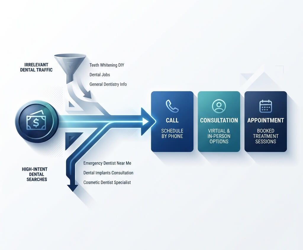 Dental marketing funnel from channels to appointments