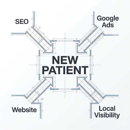 SEO, Google Ads, website and local visibility leading to new patients