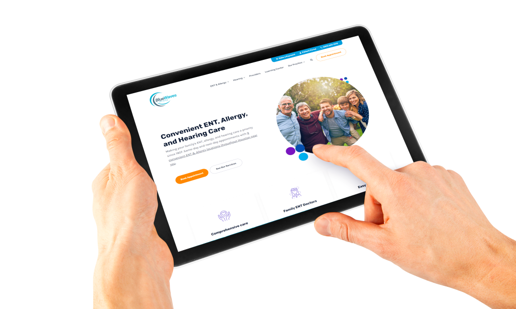 Clinic website displayed on a tablet