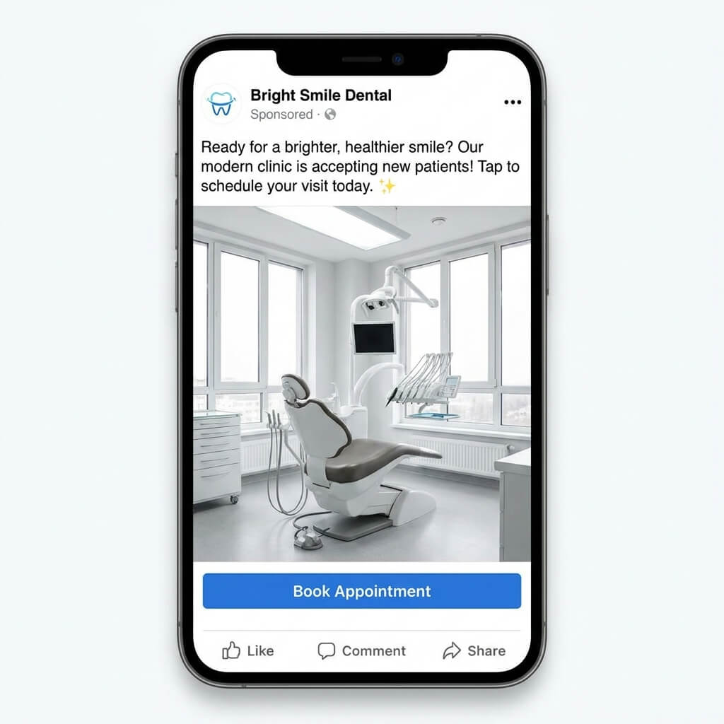 Dental practice social media post on a phone