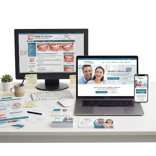 Dental practice website on desktop, laptop and phone