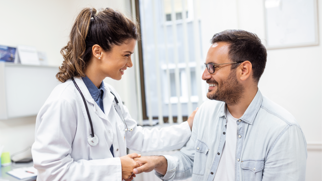 Doctor greeting a patient in a clinic