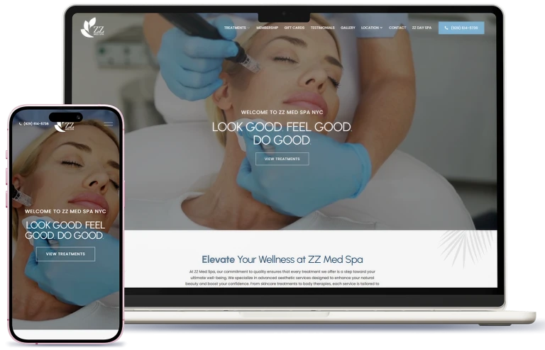 Medical spa website shown on laptop and phone
