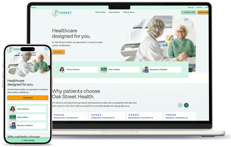 Primary care clinic website shown on laptop and phone
